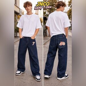 JNCO Lucky 7 Dice Dark Blue Denim Jeans Skater Y2K 90’s Grunge